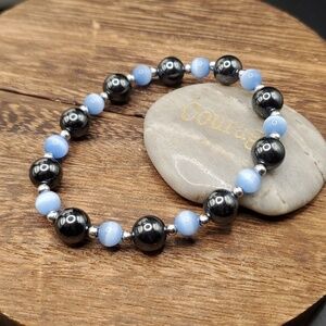 B3122 black pearl and Moonstone bracelet